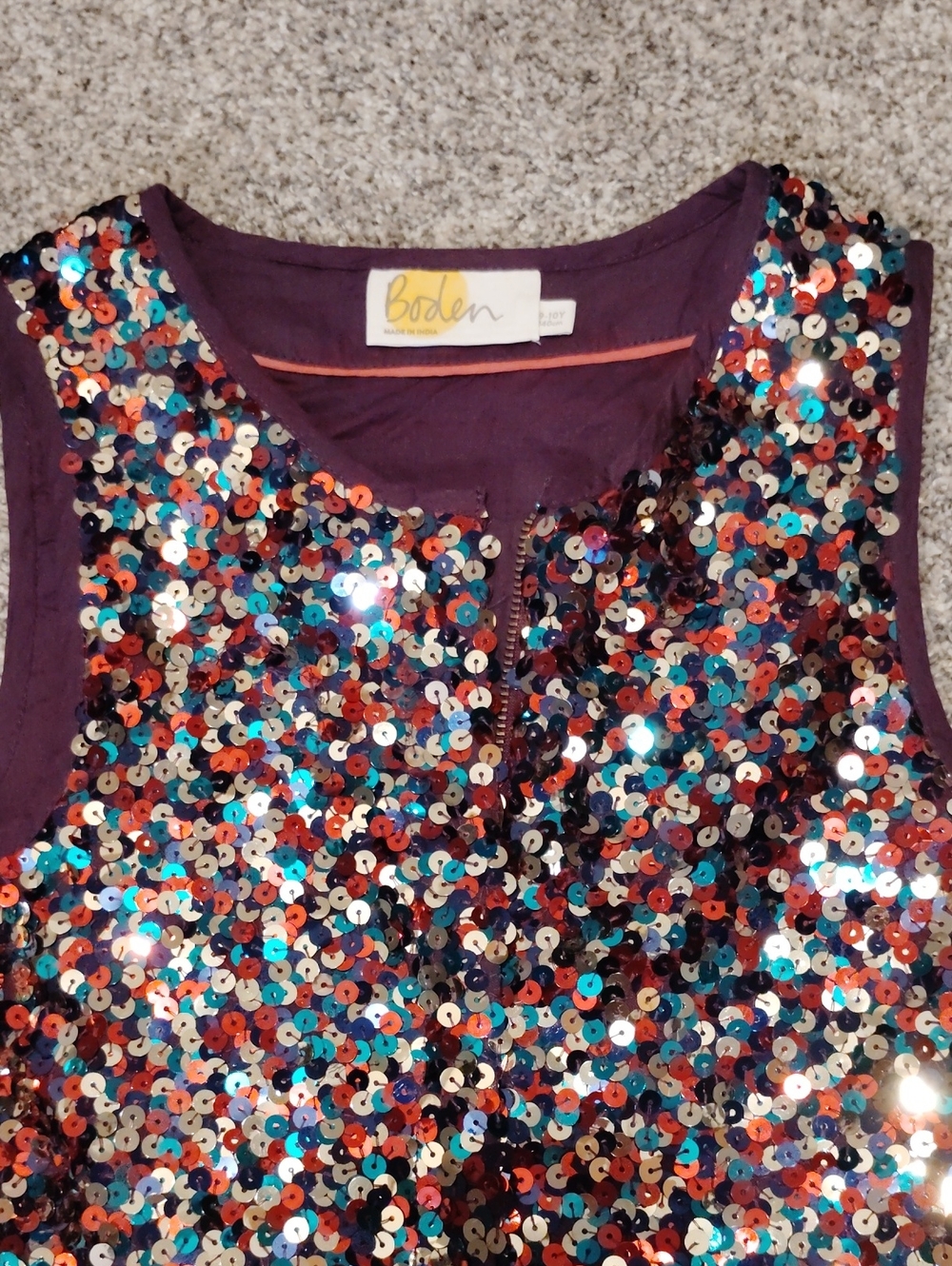 Boden Multicolor Sequin Jumpsuit with Plum Trim